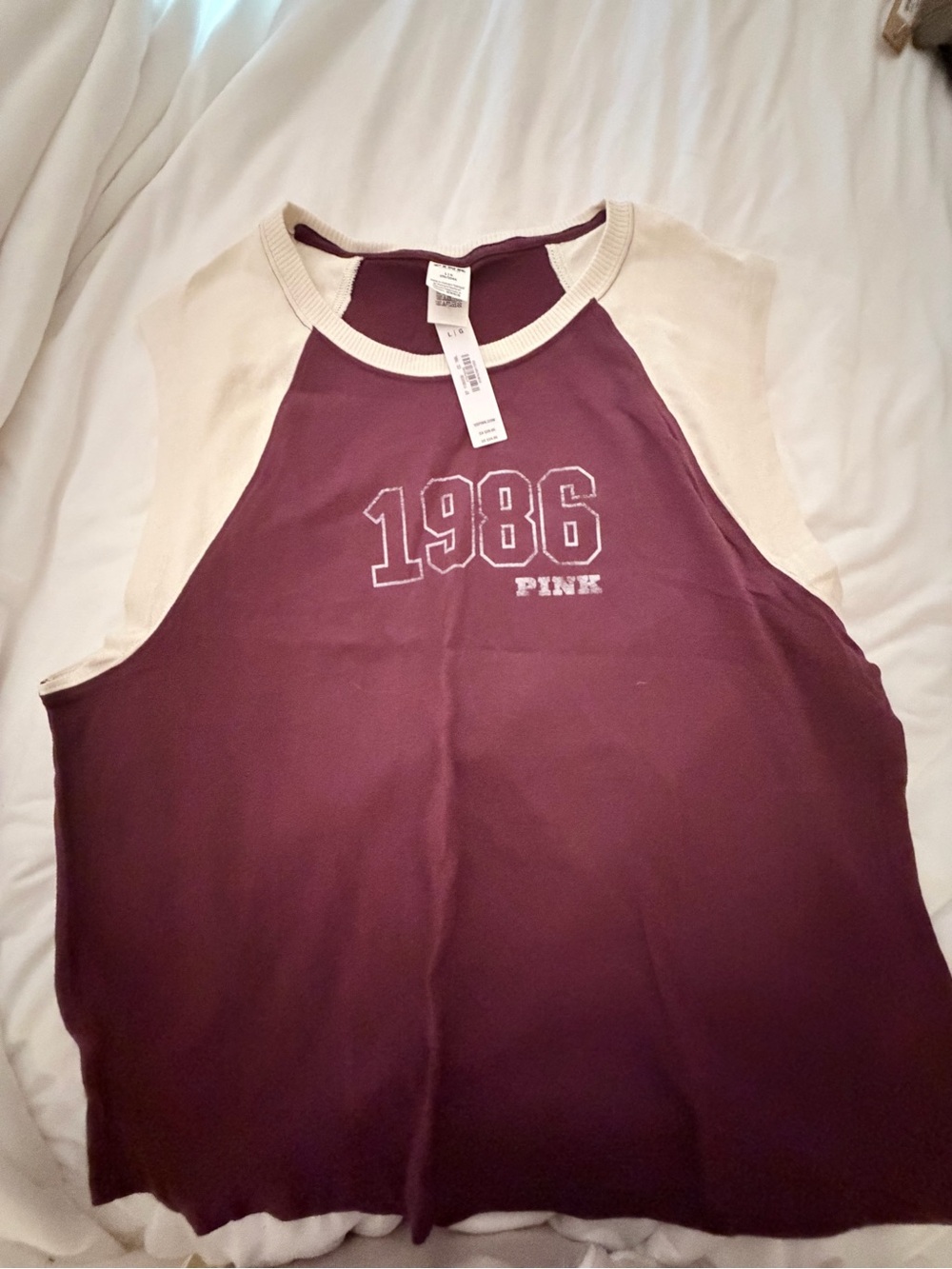 PINK Victoria's Secret Maroon Tank with Cream Trim
